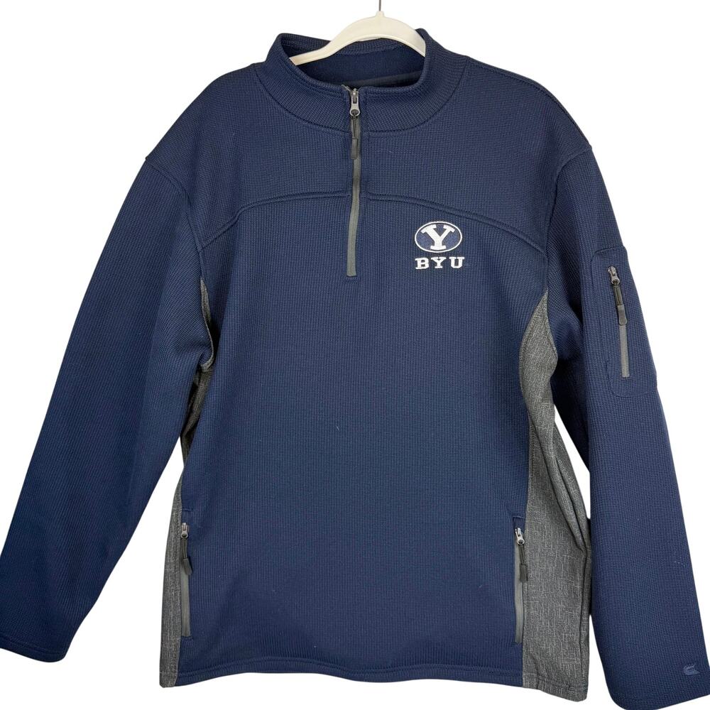 Colosseum BYU Cougars Heavy‎ Knit Quarter Zip Pullover Jacket Mens Size XL Blue